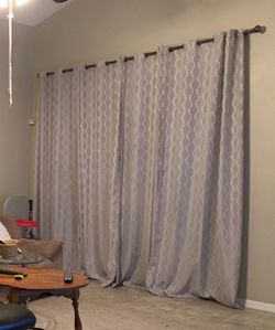 4 Curtain Panels 108” Geometric Gray & White Pattern