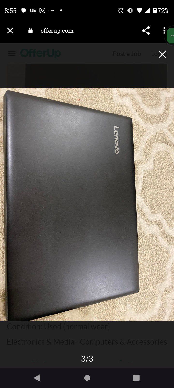 Dark Grey Lenovo 15' Core I3 8th Gen