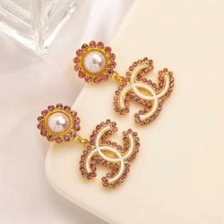 CC Pink Pearl Gold Cocktail Earrings 