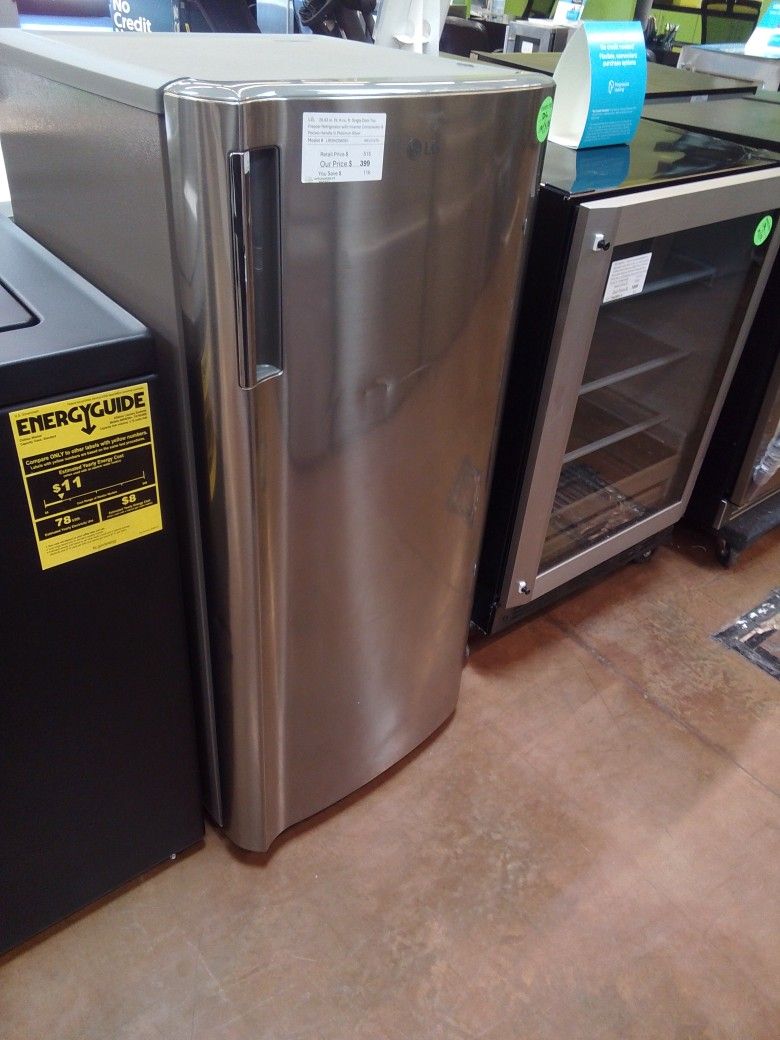 LG, 20.63 In. W. 6 Cu Ft. Single Door Top Freezer Refrigerator With Inverter Compressor & Pocket Handle In Platinum Silver