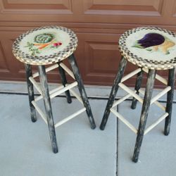 Bar Stools (2) Hand Painted 