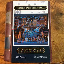 Home Town Christmas 500 Piece Puzzle by Dowdle Folk Art, Parts Sealed, Open Box