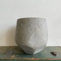 Alabaster Gray Stone Plant Pot with Drainage