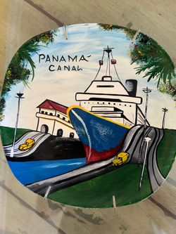 Panama Canal souvenir handpainted 7.5 inch Casabella plate with hanging hardware Panama Canal souvenir handpainted 7.5 inch Casabella plate with hangi