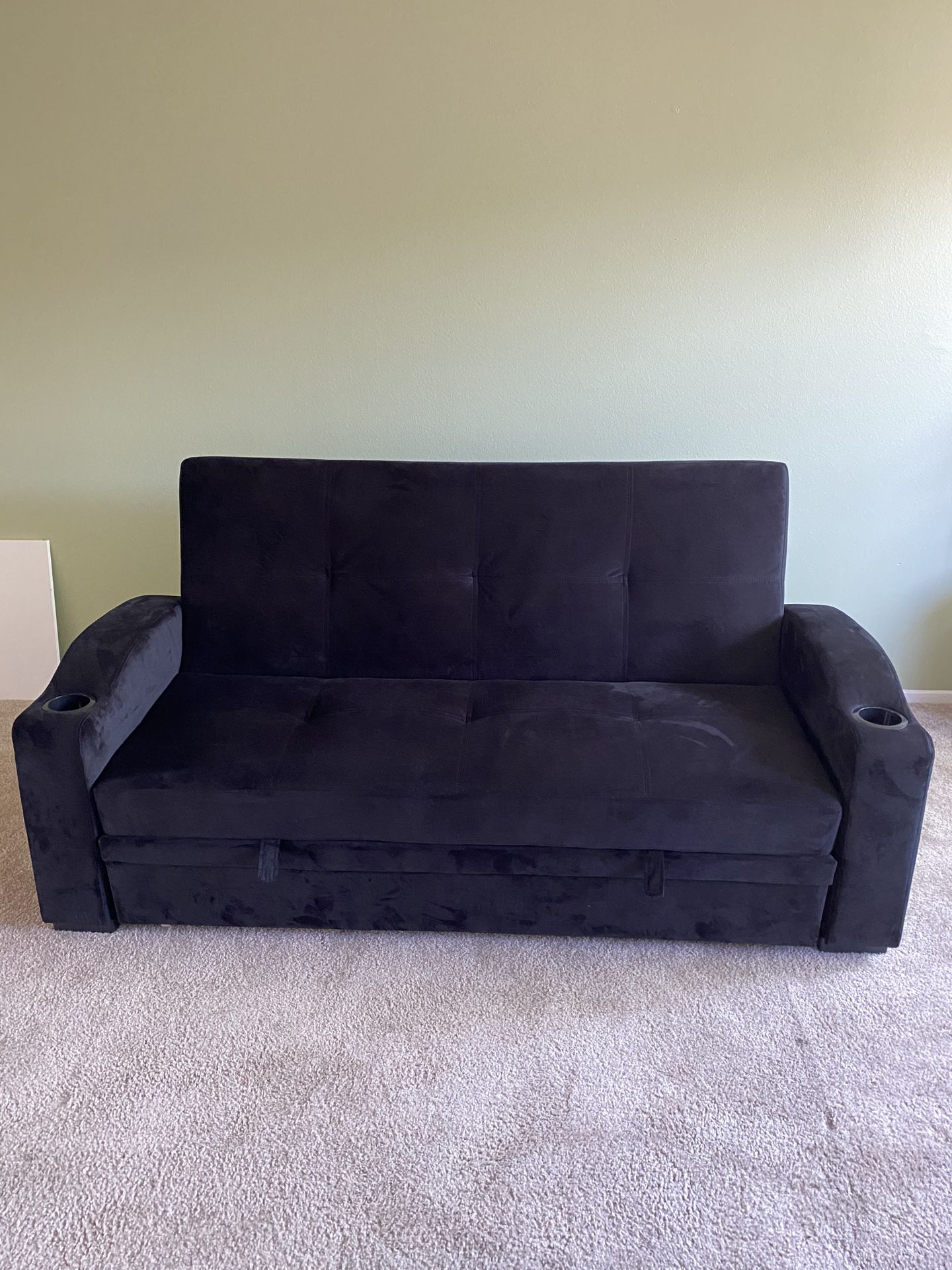 Lexi Black Velvet Fabric Sofa Bed/Futon Couch