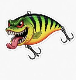 Angry Fire Tiger CrankBait Lure Sticker Bass Mouth Fishing Decal Boat Tackle