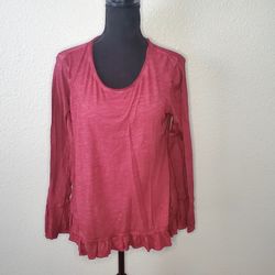 Style & Co Women's Burgundy Blouse Top Long Sleeve Bottom Fringe Size: Small 