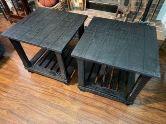 Set of Two Black Wooden End Tables