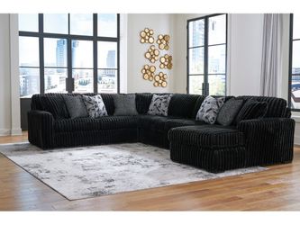 Midnight-Madness Onyx Corduroy 4-Piece RAF Chaise Sectional (Online Special Price)