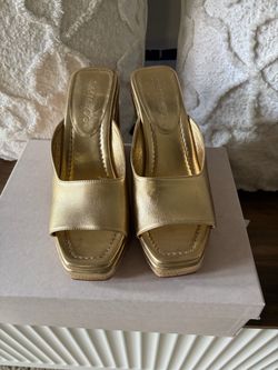 Jimmy Choo Gold Platform Mule Sandals SZ38