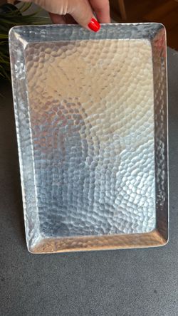 Hammered Metal Serving Tray - Silver