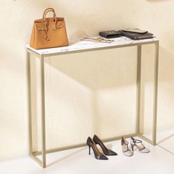 36" Faux Marble Console Table with Gold Metal Frame
