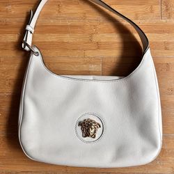 Versace La Medusa Hobo Shoulder convertible Bag white and gold