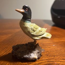 Miniature Figurine Of Duck Carved Of Natural Gemstone 