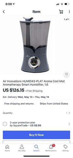 Air Innovations HUMID43-PLAT Aroma Cool Mist Aromatherapy Smart Humidifier, 1.6