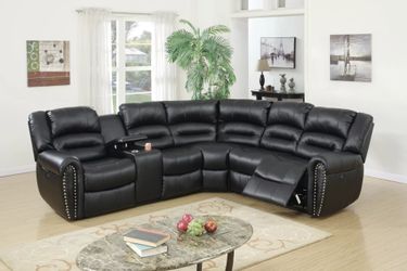 Brand New Black Leather Power Reclining Sectional Sofa