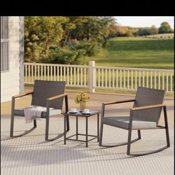 3pcs Grey Metal Patio Bistro Furniture Set 