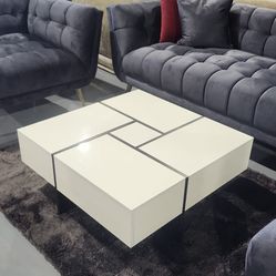 COFFEE TABLE 31.5"X 31.5" High Gloss Coffee Table With 4 Hidden Storage Square