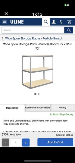 Uline Wide Span Storage Rack - Particle Board, 72 x 36 x 72"