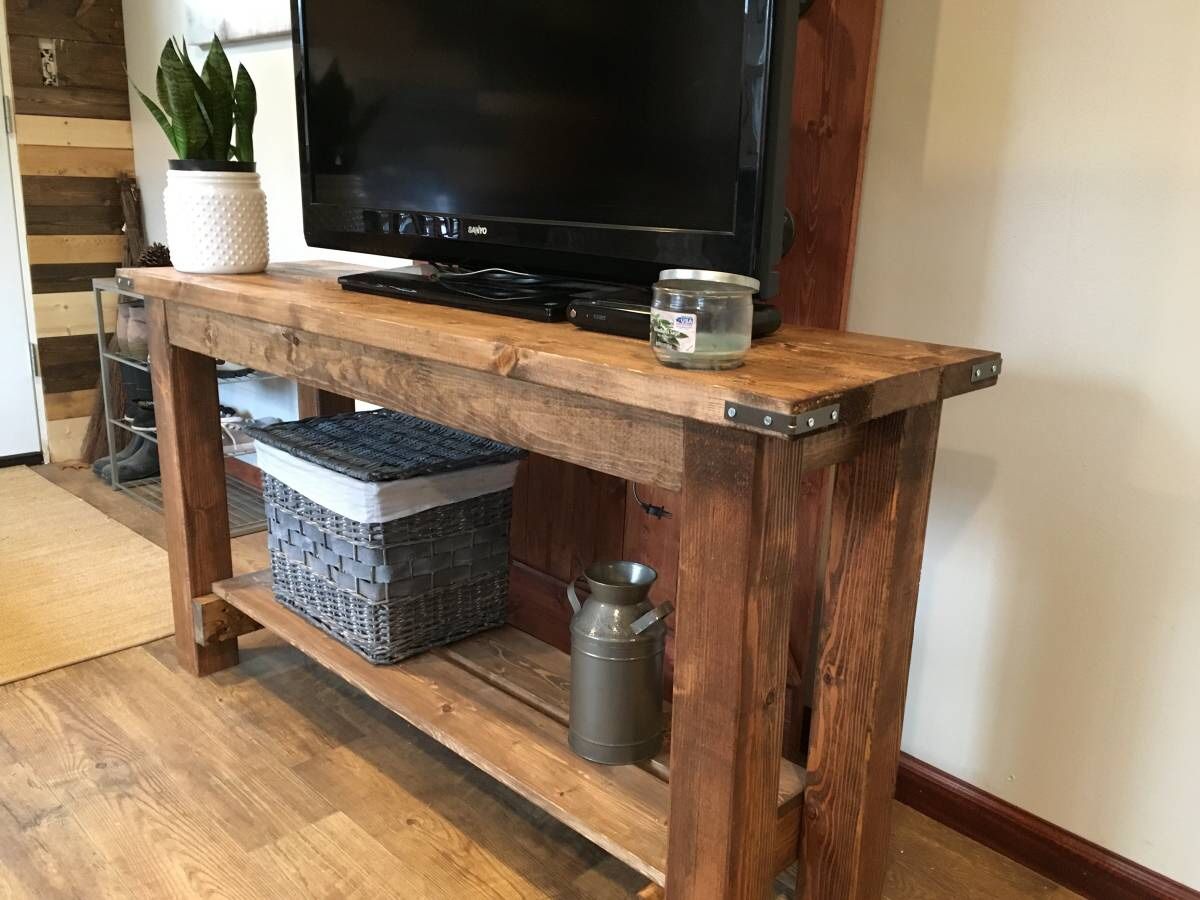 Rustic farmhouse tv stand/console table with industrial brackets