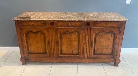 MidCentury Wood Marble Top Sideboard Buffet