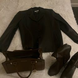 Set Chammarra De Piel, Botas De Piel Y Bolsa