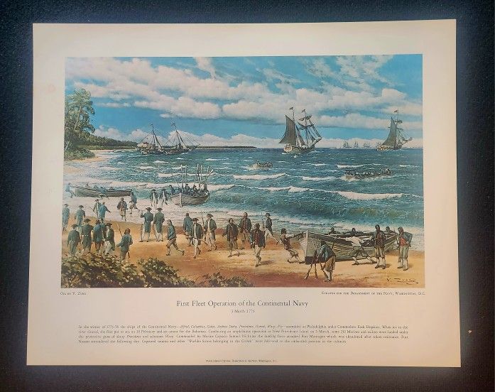 1970s 16x20 Lithograph of Painting (First Fleet Operation Of the Continental Navy)