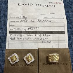 David yurman gold diamond earrings + Ring band