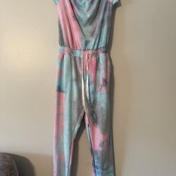 Vici Princess Pocketed Tie Dye Off Shoulder Jumpsuit Small