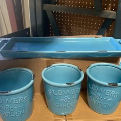 4 Piece Set Of Glass Planters New