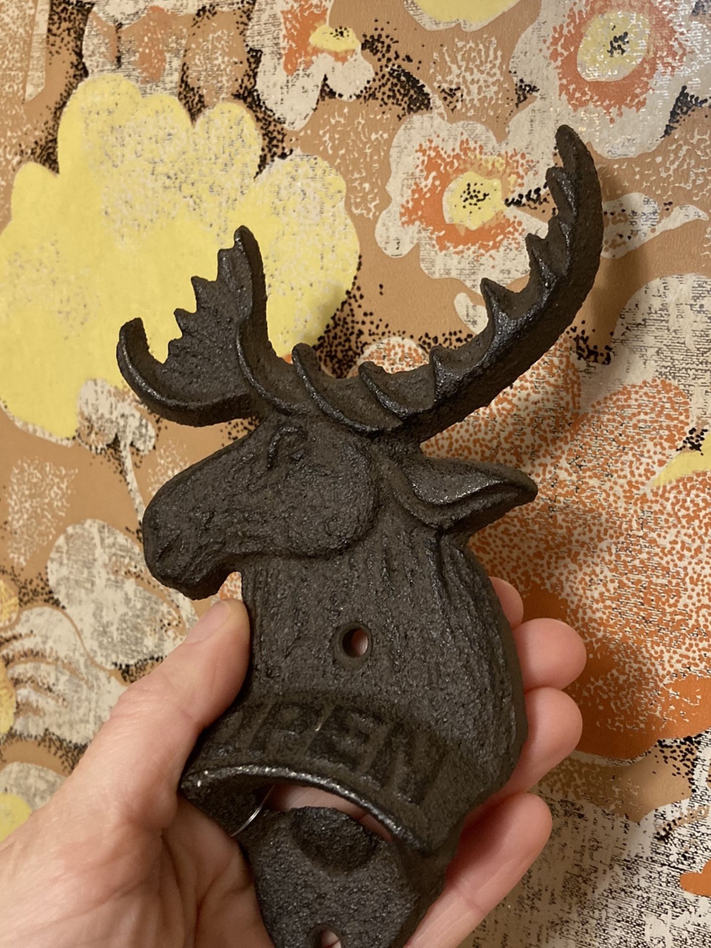 Vintage style cast iron moose bottle opener 