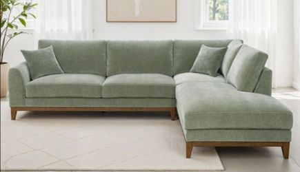 Brand New Olive Green Chenille Mid-Century Modern Style Sectional Sofa