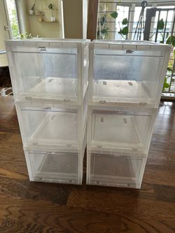 Container Store Clear Shoe Boxes x 6