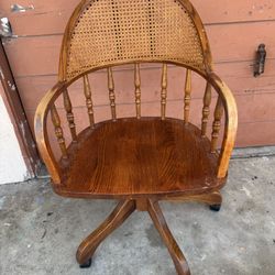 Cane Back Wicker Wood Desk Rolling Swivel Chair