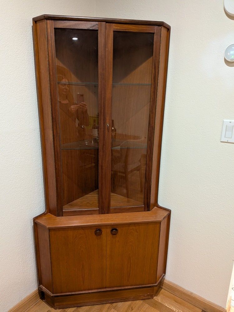 Mid Century Teak Corner Cabinet With Lock 