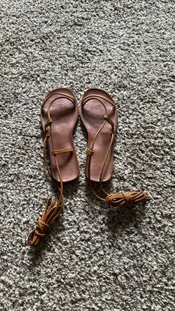 Lace-Up Flat Sandals Tan Brown