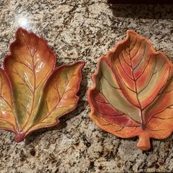 New Vintage fall leaf divided serving platters, approximately 15 inches tall