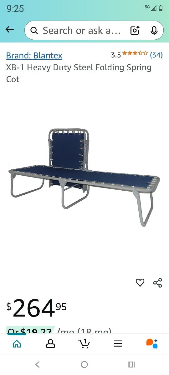 Blantex Xb-1 Heavy Duty Steel Folding Spring Cot