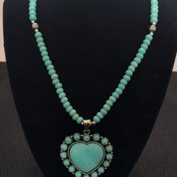 Turquoise Cracklestone Necklace New With Earrings