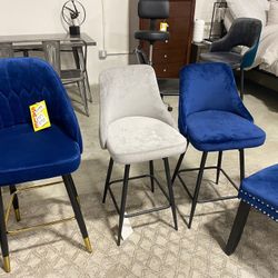 Blue barstools Velvet Set Of Two 25”