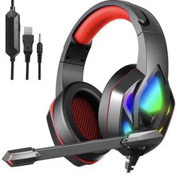 H100 Wired Gaming Headset + Microphone Game Headphones RGB Led Lights USB/3.5 mm