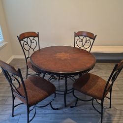 Round Wood & Metal Dining Table Set – 4 Chairs – $150 OBO