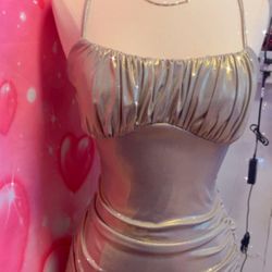 mini ruched metallic dress