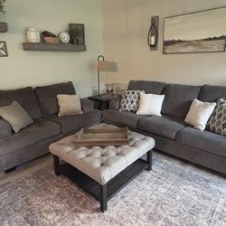 3 Pc. Signature Design By Ashley Sofa Couch, Loveseat, Ottoman Coffee Table Grey