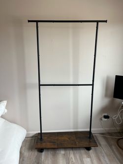 Rolling Garment Rack with Wheels & Shelf – Adjustable Clothes Rack Rustic Brown