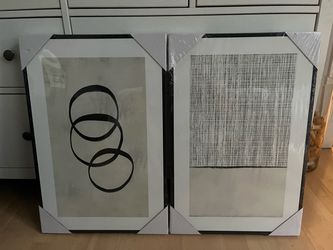 New! Black and White Abstract Minimalist Wall Art Set of 2