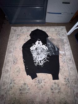 Sp5der Black Hoodie with Web Graphic