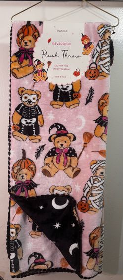 Halloween Teddy Bear Pink Throw Reversible Blanket 50 x 70