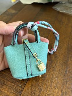 Mini Leather Bucket Bag Charm with Lock