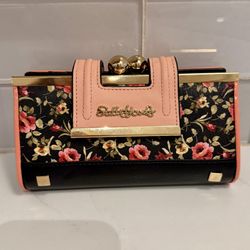 Black & pink floral wallet with gold accents 🌸